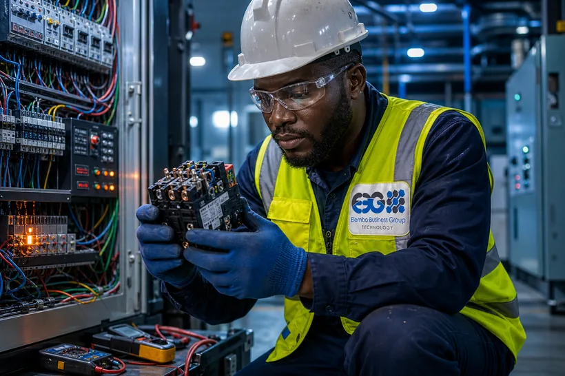 Engineers commissioning a power transformer